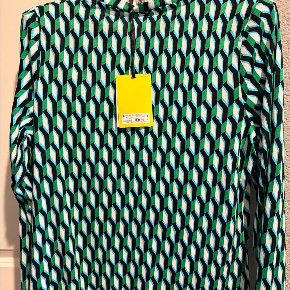 Diane Von Furstenberg x Target Long Sleeve Crew Neck Arrow Geo Green Size XL - Picture 3 of 4